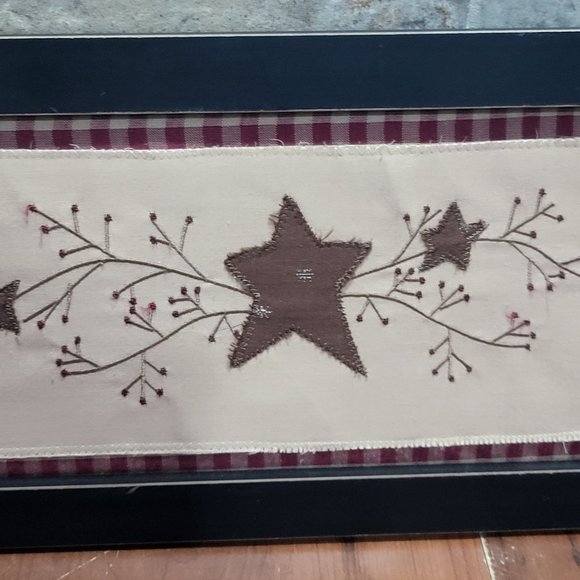 Home Goods Framed Embroidered Star Berries Fabric Wall Hanging Decor - Picture 8 of 11